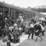 A group of children arrive at Brent station near Kingsbridge, Devon, after being evacuated from Bristol in 1940