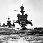 USS Pennsylvania leading a convoy moving into Lingayen Gulf